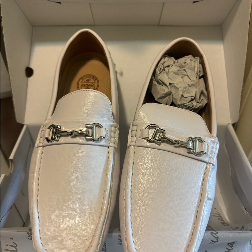 Amali White Leather Driving Mocassin Loafers Classic Slip-Ons with Horsebit